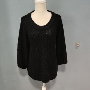 Faded Glory Y2K Tunic Style Chunky Open Cable Knit Wide Bell Sleeves Sweater